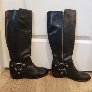 Frye Carson Harness Tall Womens Black Extended Leather Casual Dress Boots